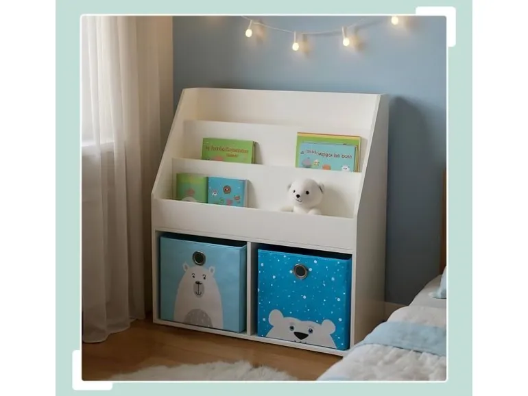 relaxdays Bücherregal für Kinder 79 x 72 x 30.5 cm Weiss/Blau