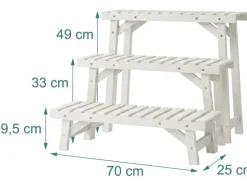 relaxdays Blumentreppe Tannenholz, Weiss, 3er Set