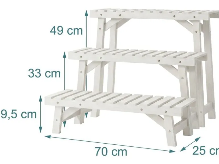 relaxdays Blumentreppe Tannenholz, Weiss, 3er Set