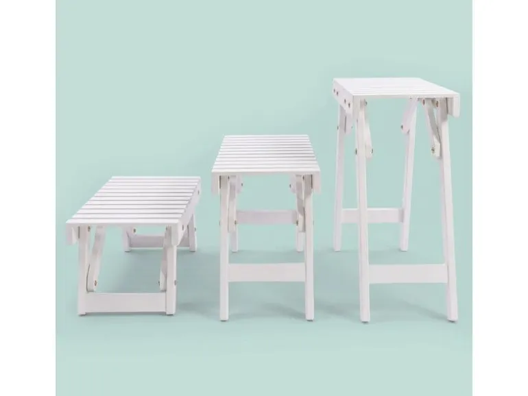 relaxdays Blumentreppe Tannenholz, Weiss, 3er Set
