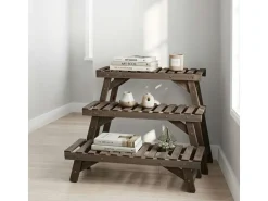 relaxdays Blumentreppe Tannenholz, Weiss, 3er Set