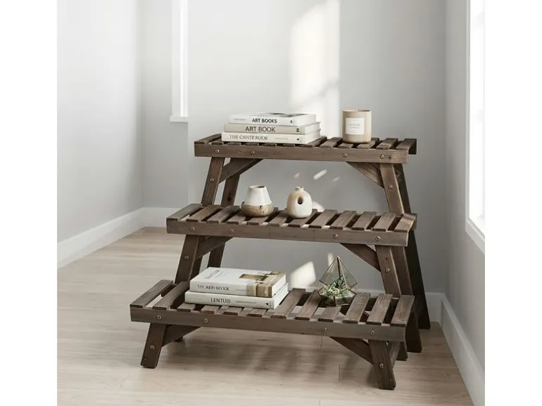 relaxdays Blumentreppe Tannenholz, Weiss, 3er Set