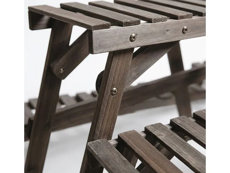 relaxdays Blumentreppe Tannenholz, Dunkelbraun, 3er Set