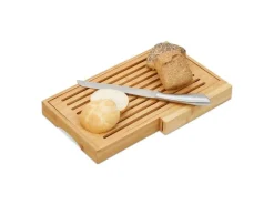 relaxdays Brotschneidebrett mit Messer Natur