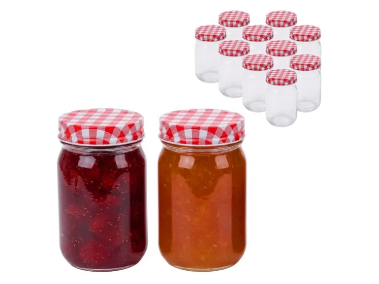relaxdays Einmachglas mit Deckel Rot/Weiss 400 ml, 12 Stück