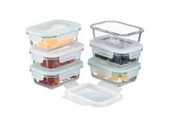 relaxdays Frischhaltedosen 0.37 l, Transparent/Weiss/Türkis