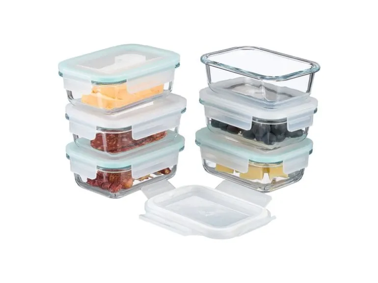 relaxdays Frischhaltedosen 0.37 l, Transparent/Weiss/Türkis
