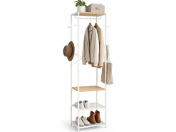relaxdays Garderobenständer 181 x 40 x 28 cm, Weiss / Braun