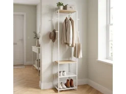 relaxdays Garderobenständer 181 x 40 x 28 cm, Weiss / Braun