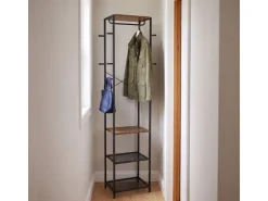 relaxdays Garderobenständer 181 x 40 x 28 cm, Braun / Schwarz