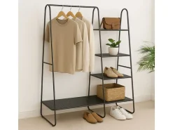 relaxdays Garderobenständer mit 5 Böden, Schwarz