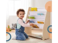 relaxdays Kinderregal Holz Polyester Weiss Hellbraun