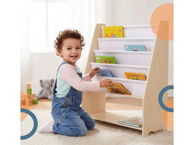 relaxdays Kinderregal Holz Polyester Weiss Hellbraun