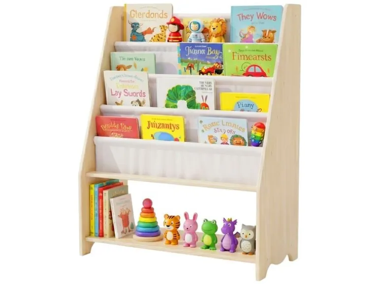 relaxdays Kinderregal Holz Polyester Weiss Hellbraun