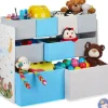 relaxdays Kinderregal, 9 Stoffboxen, Weiss / Grau / Hellblau