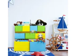 relaxdays Kinderregal, 9 Stoffboxen, Weiss / Grau / Hellblau