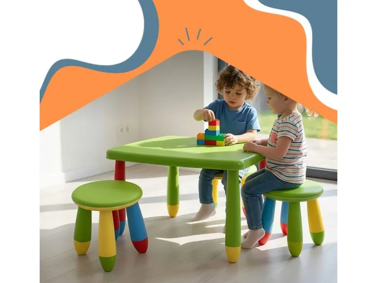 relaxdays Kindersitzgruppe 3-teilig, Kunstoff, Mehrfarbig
