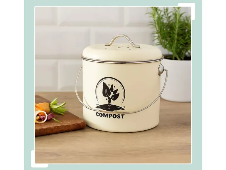 relaxdays Komposteimer 3.5 l, Crème/Silber