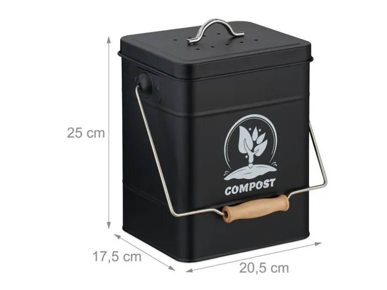 relaxdays Komposteimer mit Geruchsfilter, 6 l, Schwarz/Silber