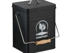 relaxdays Komposteimer mit Geruchsfilter, 6 l, Schwarz/Silber