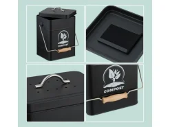relaxdays Komposteimer mit Geruchsfilter, 6 l, Schwarz/Silber