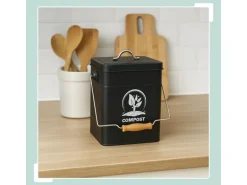 relaxdays Komposteimer mit Geruchsfilter, 6 l, Schwarz/Silber