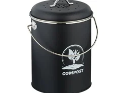 relaxdays Komposteimer mit Geruchsfilter 5.5 l, Schwarz/Silber