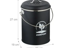 relaxdays Komposteimer mit Geruchsfilter 5.5 l, Schwarz/Silber
