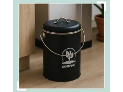relaxdays Komposteimer mit Geruchsfilter 5.5 l, Schwarz/Silber