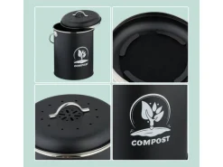 relaxdays Komposteimer mit Geruchsfilter 5.5 l, Schwarz/Silber