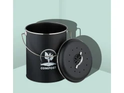 relaxdays Komposteimer mit Geruchsfilter 5.5 l, Schwarz/Silber