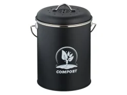 relaxdays Komposteimer mit Geruchsfilter 5.5 l, Schwarz/Silber