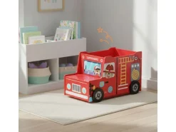relaxdays Spielzeugkiste Feuerwehr, MDF, 34 x 60 x 32 cm, Rot