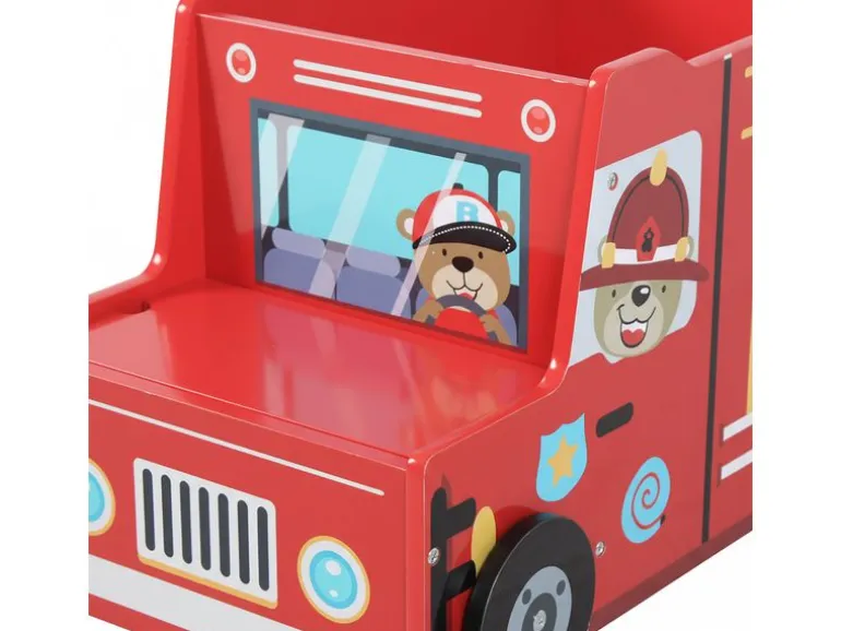relaxdays Spielzeugkiste Feuerwehr, MDF, 34 x 60 x 32 cm, Rot