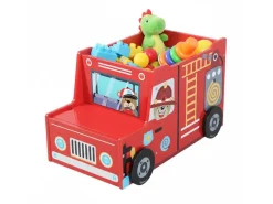 relaxdays Spielzeugkiste Feuerwehr, MDF, 34 x 60 x 32 cm, Rot