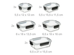 relaxdays Vorratsdose Set mit Deckel 12 Stück, Transparent