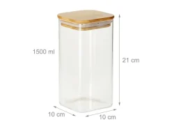 relaxdays Vorratsgläser 1.5 l, Transparent/Hellbraun
