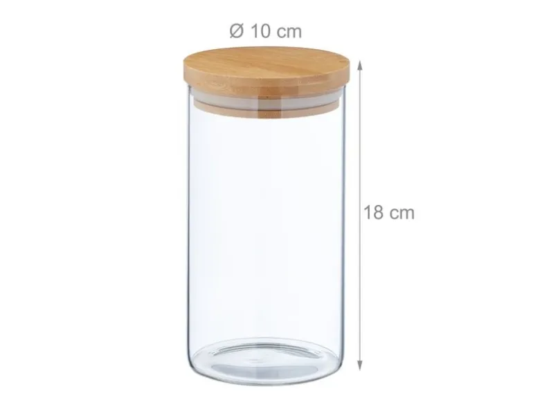 relaxdays Vorratsgläser 1 l, Transparent/Beige/Hellbraun
