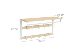 relaxdays Wandgarderobe 80 cm x 42 cm, Weiss/Braun