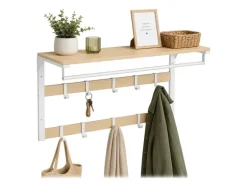 relaxdays Wandgarderobe 80 cm x 42 cm, Weiss/Braun