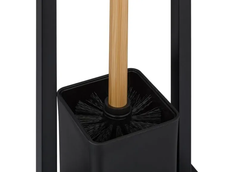 relaxdays WC-Garnitur Edelstahl Bambus Schwarz Hellbraun