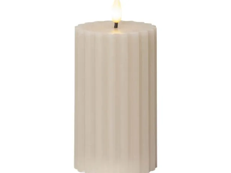 Star Trading LED-Kerze Pillar Flamme Stripe, Ø 7.5 x 15 cm, Beige