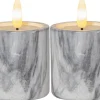 Star Trading LED-Kerze Pillar Flamme Marble Ø 5.5 x 9 cm, Grau, 2 Stk