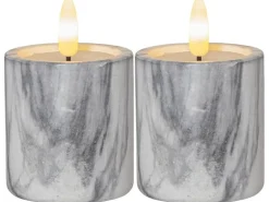 Star Trading LED-Kerze Pillar Flamme Marble Ø 5.5 x 9 cm, Grau, 2 Stk