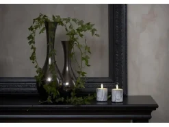 Star Trading LED-Kerze Pillar Flamme Marble Ø 5.5 x 9 cm, Grau, 2 Stk