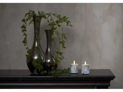 Star Trading LED-Kerze Pillar Flamme Marble Ø 5.5 x 9 cm, Grau, 2 Stk