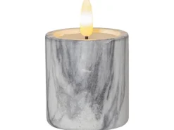 Star Trading LED-Kerze Pillar Flamme Marble Ø 5.5 x 9 cm, Grau, 2 Stk