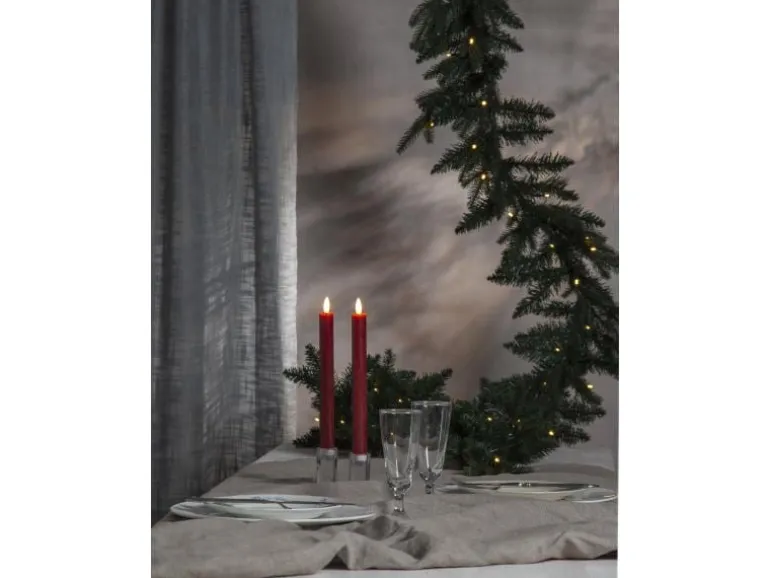 Star Trading LED-Stabkerzen Set Dinner Flamme Ø 2.2 x 24.5 cm, Rot, 2 Stk