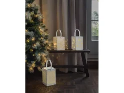 STT Laterne Muster Recharge USB, 24.5 cm, Weiss/Gold