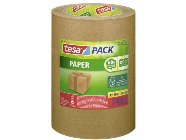 tesa tesapack Papier 3er-Pack 50 mm x 50 m, Braun